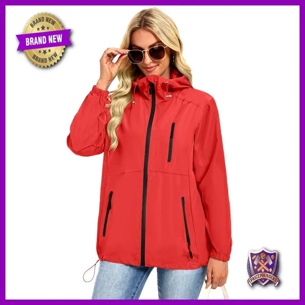 Lightweight Packable Rain Jacket Waterproof Windbreaker Hood Casual Chic